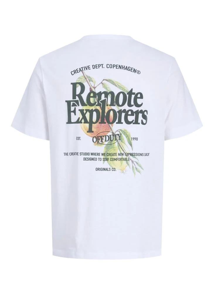 JACK & JONES Bright White Graphic Crew Neck T-Shirt for Men | Best Price UAE